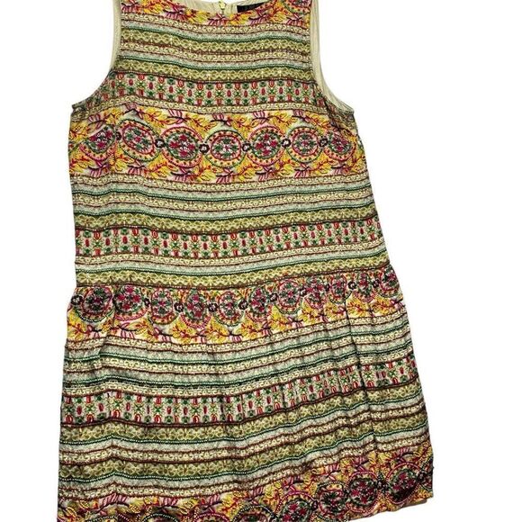 Hemant & Nandina  Anthropologie Silk Beaded Drop Waist Boho Dress w Scarf, SZ 10 - Picture 7 of 15